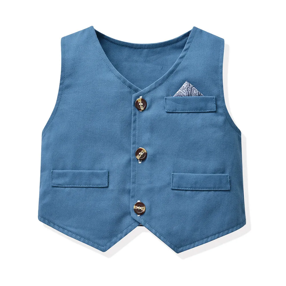 3 Pieces Set Baby Kid Boys Birthday Party Flower Bow Print Shirts And Solid Color Vests Waistcoats And Pants Wholesale 230308611