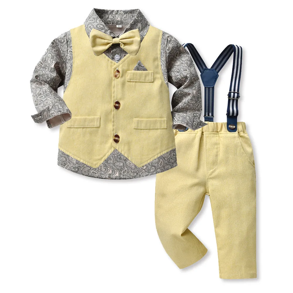 3 Pieces Set Baby Kid Boys Birthday Party Flower Bow Print Shirts And Solid Color Vests Waistcoats And Pants Wholesale 230308611