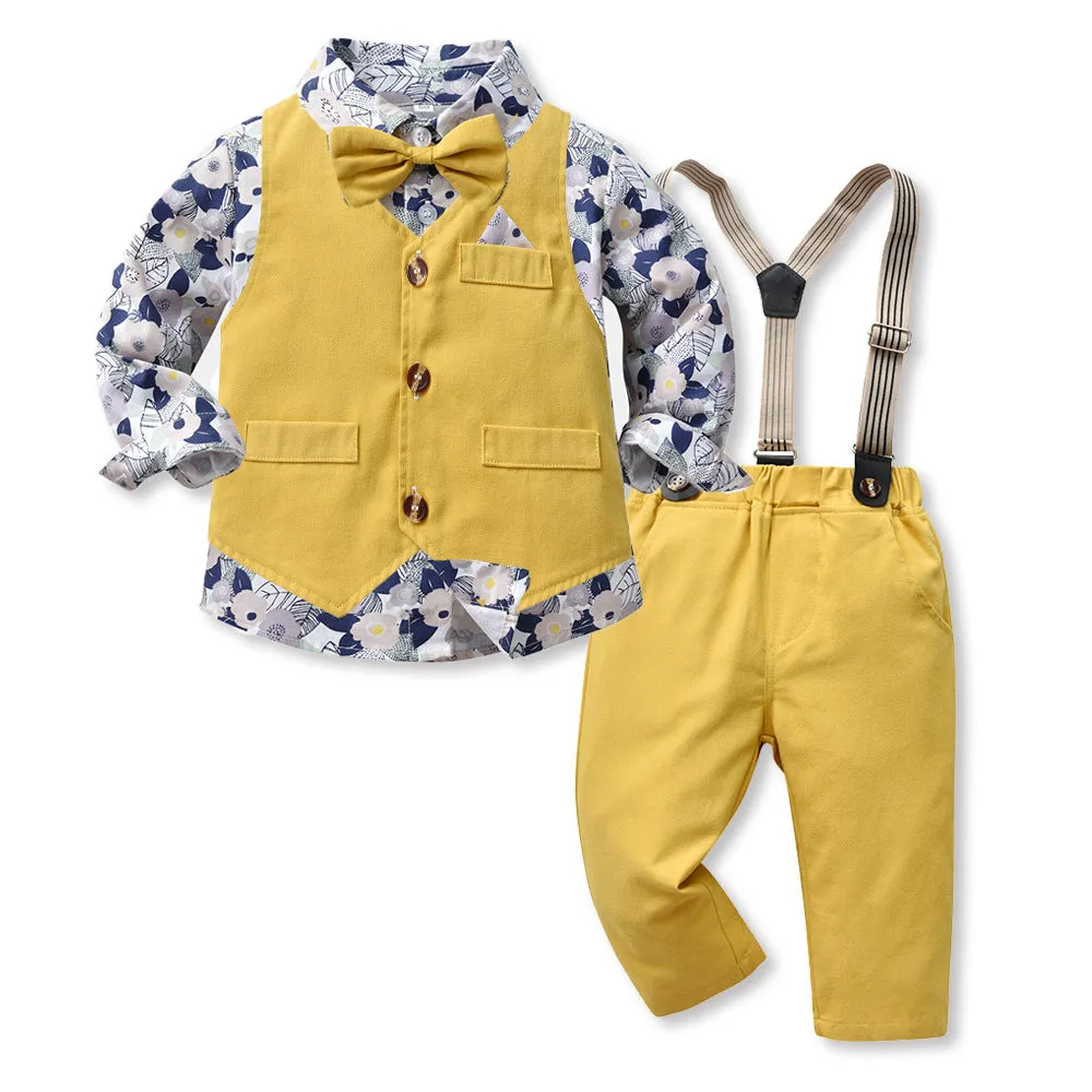 3 Pieces Set Baby Kid Boys Birthday Party Flower Bow Print Shirts And Solid Color Vests Waistcoats And Pants Wholesale 230308611