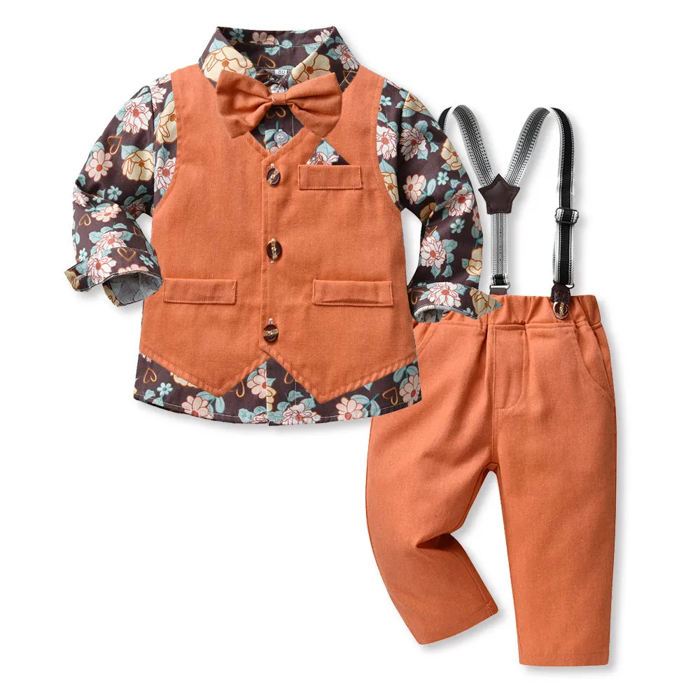 3 Pieces Set Baby Kid Boys Birthday Party Flower Bow Print Shirts And Solid Color Vests Waistcoats And Pants Wholesale 230308611
