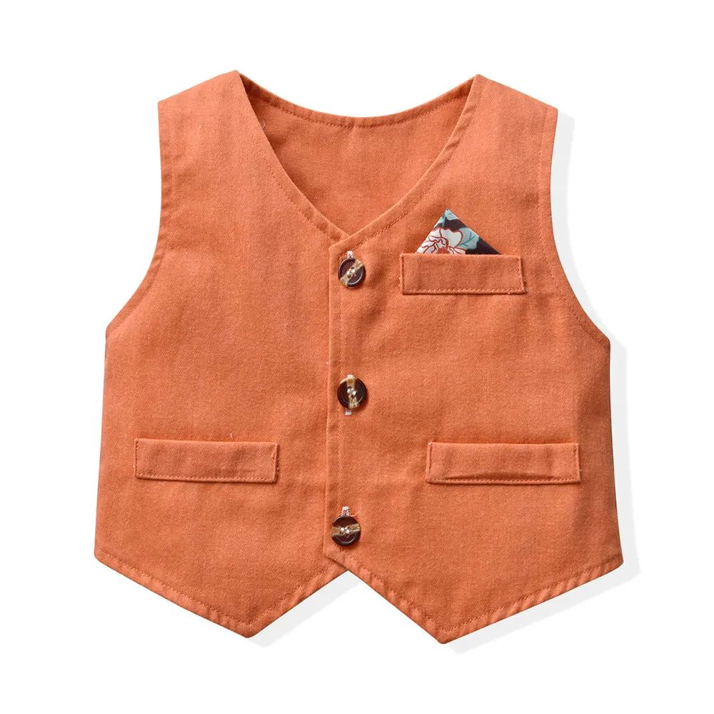 3 Pieces Set Baby Kid Boys Birthday Party Flower Bow Print Shirts And Solid Color Vests Waistcoats And Pants Wholesale 230308611