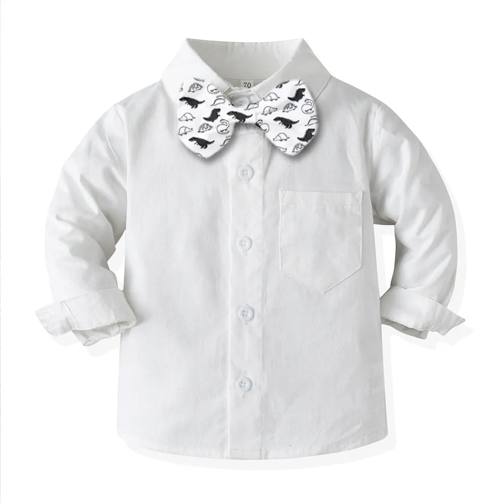 3 Pieces Set Baby Kid Boys Birthday Party Solid Color Dinosaur Bow Shirts Vests Waistcoats And Pants Wholesale 230210129