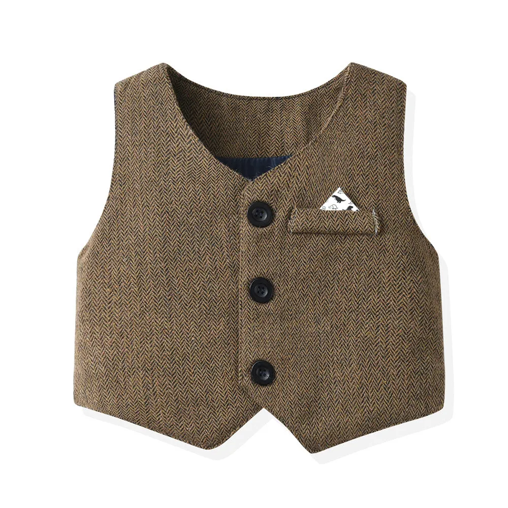 3 Pieces Set Baby Kid Boys Birthday Party Solid Color Dinosaur Bow Shirts Vests Waistcoats And Pants Wholesale 230210129