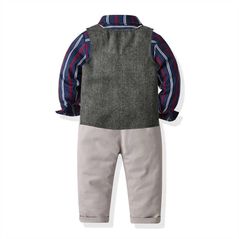 3 Pieces Set Baby Kid Boys Striped Bow Shirts Vests Waistcoats And Suits Trousers Wholesale 211109430