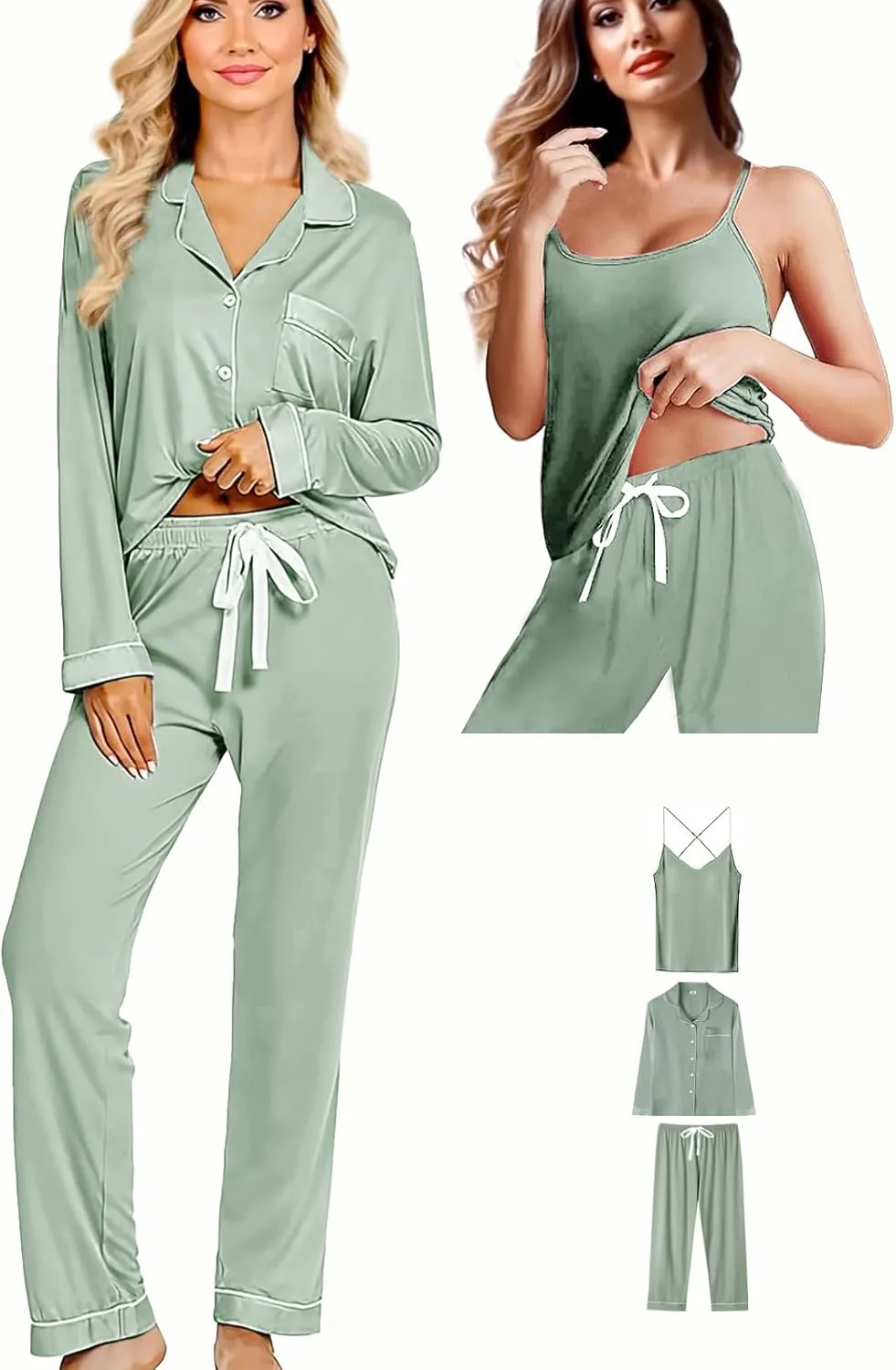 3Pcs Knit Pajamas Set For Women XS-4XL Womens Soft Pajama Sets Sexy Cami Pj Sets Sleepwear Loungewear Nightwear