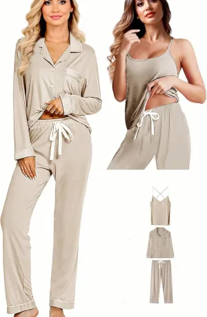 3Pcs Knit Pajamas Set For Women XS-4XL Womens Soft Pajama Sets Sexy Cami Pj Sets Sleepwear Loungewear Nightwear