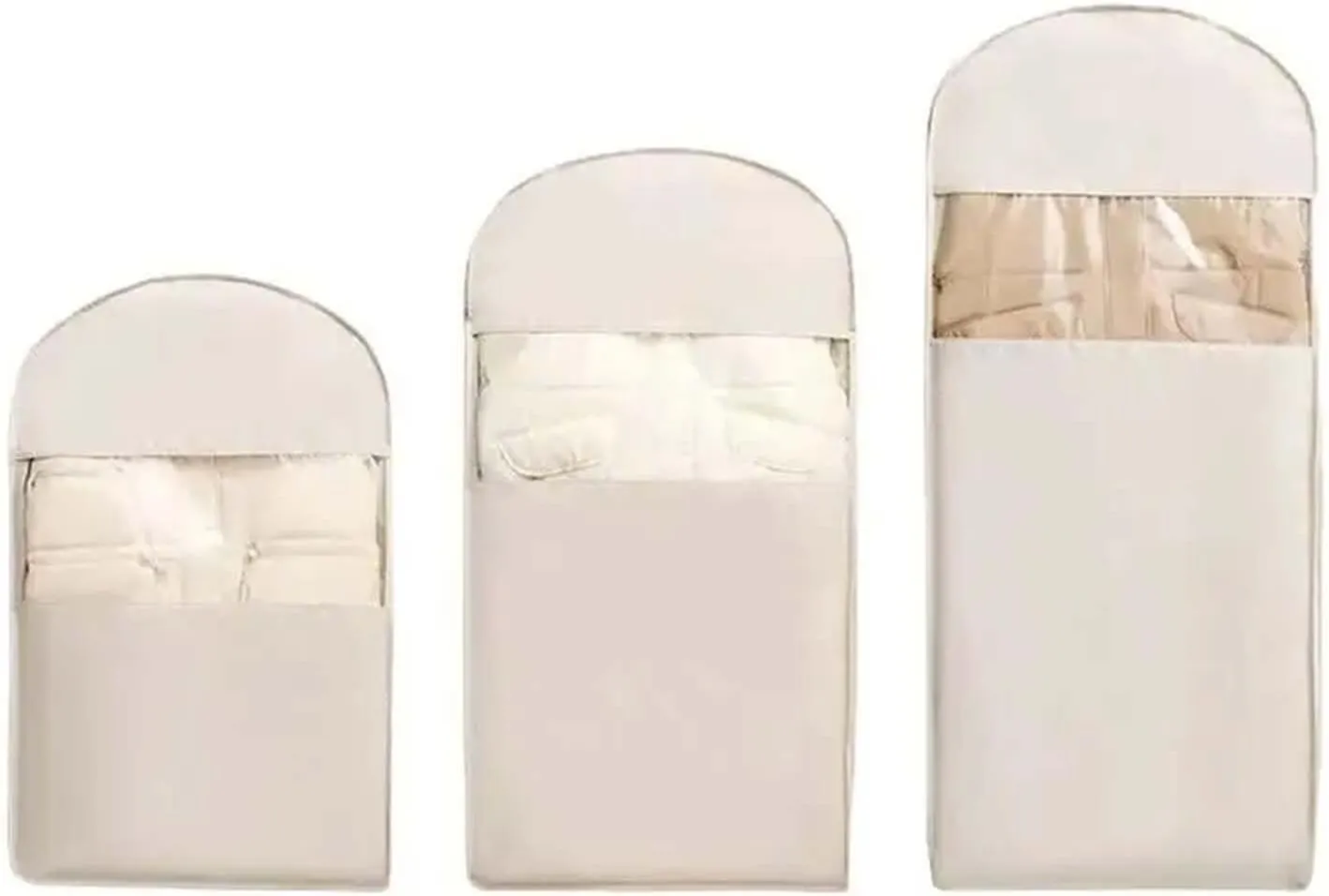 3PCS Space Saving Hanging Garment Bag w/Self Compression Zipper, Dust Cover Clothes Bags, Closet Organizers Garment Bag Winter Coat Storage (Off)