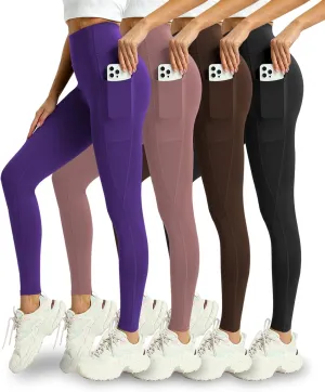 4 Pack Leggings with Pockets for Women - Soft High Waisted Tummy Control Workout Yoga Pants