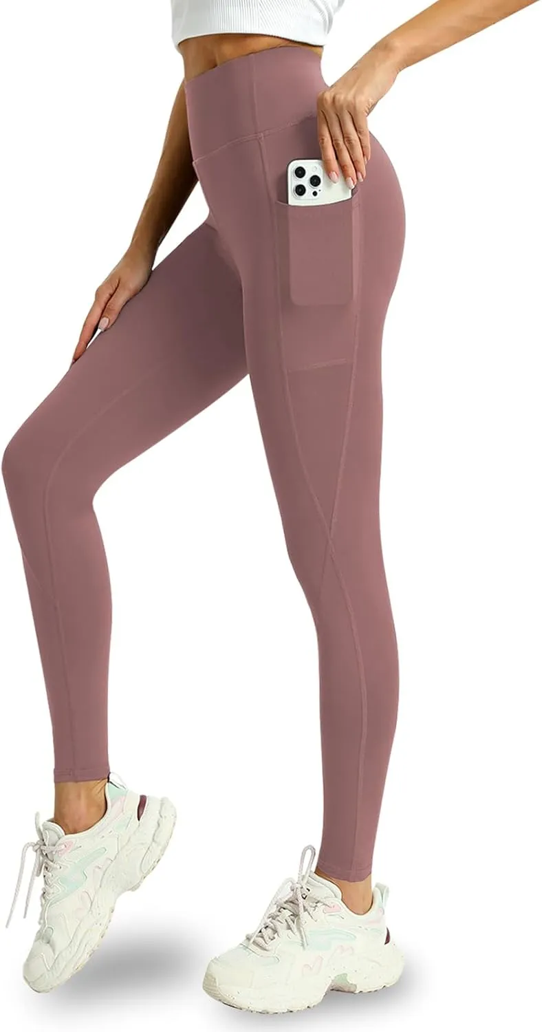 4 Pack Leggings with Pockets for Women - Soft High Waisted Tummy Control Workout Yoga Pants