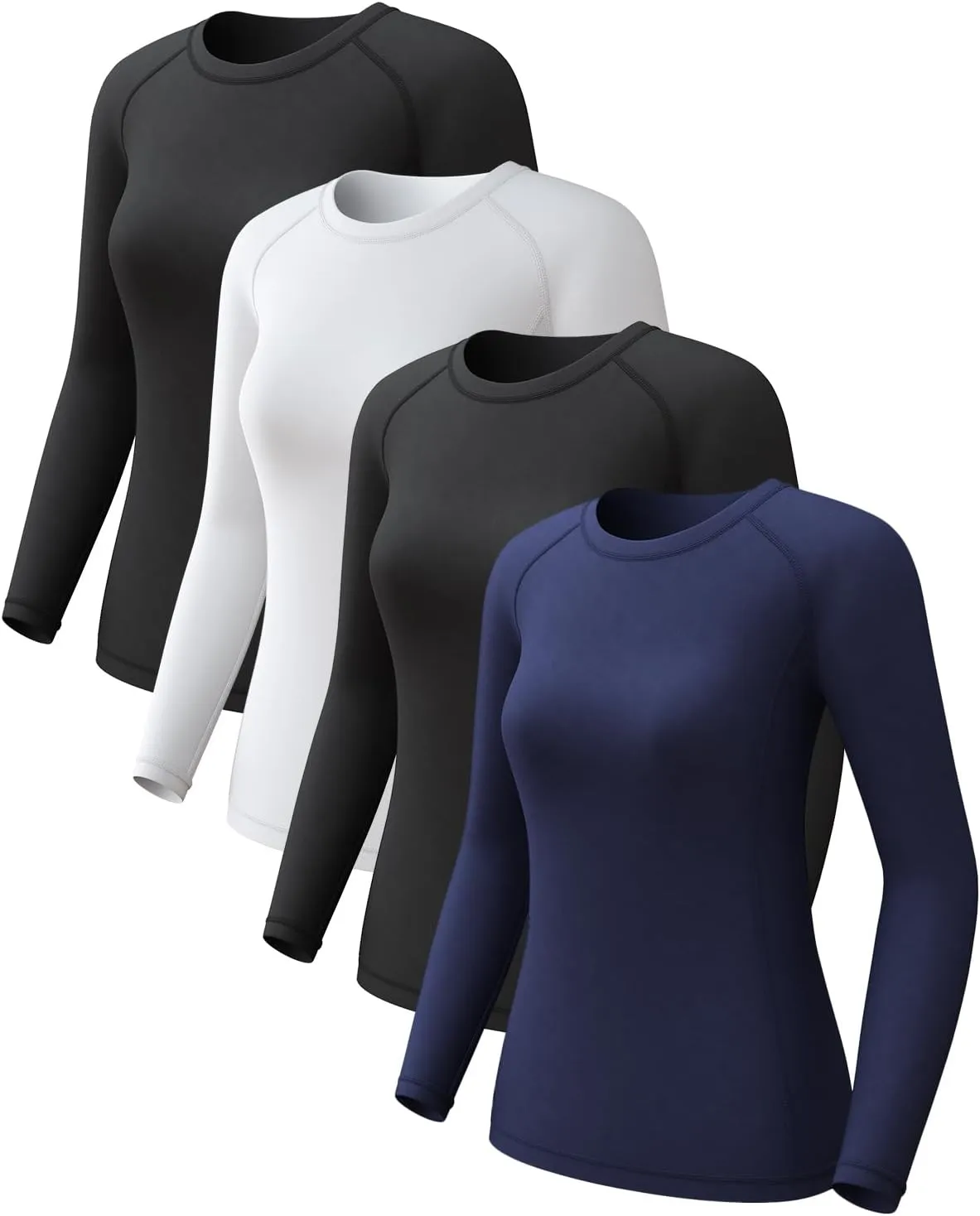 4 Pack Women's Compression Shirts Long Sleeve Athletic Workout Tops Sun Protection Cool Dry Undershirt for Yoga Gym