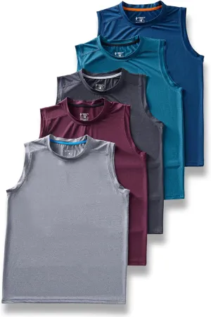 5 Pack: Boys' Athletic Tank Tops Dry Fit Sleeveless Shirts, Youth Kids Performance Workout Clothes