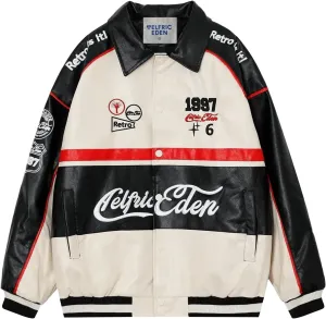 Aelfric Eden Faux Leather Racing Jacket Oversized Motorcycle Biker Racer Jackets Streetwear Unisex