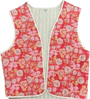 Aimiray Women's Floral Embroiderd Quilted Vest Lightweight Sleeveless Cropped Puffer Jacket Open Front Padded Gilet Coat
