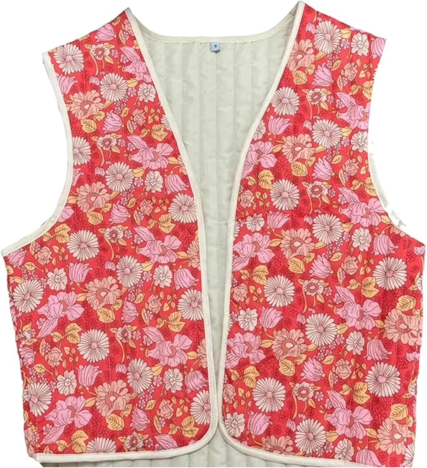 Aimiray Women's Floral Embroiderd Quilted Vest Lightweight Sleeveless Cropped Puffer Jacket Open Front Padded Gilet Coat