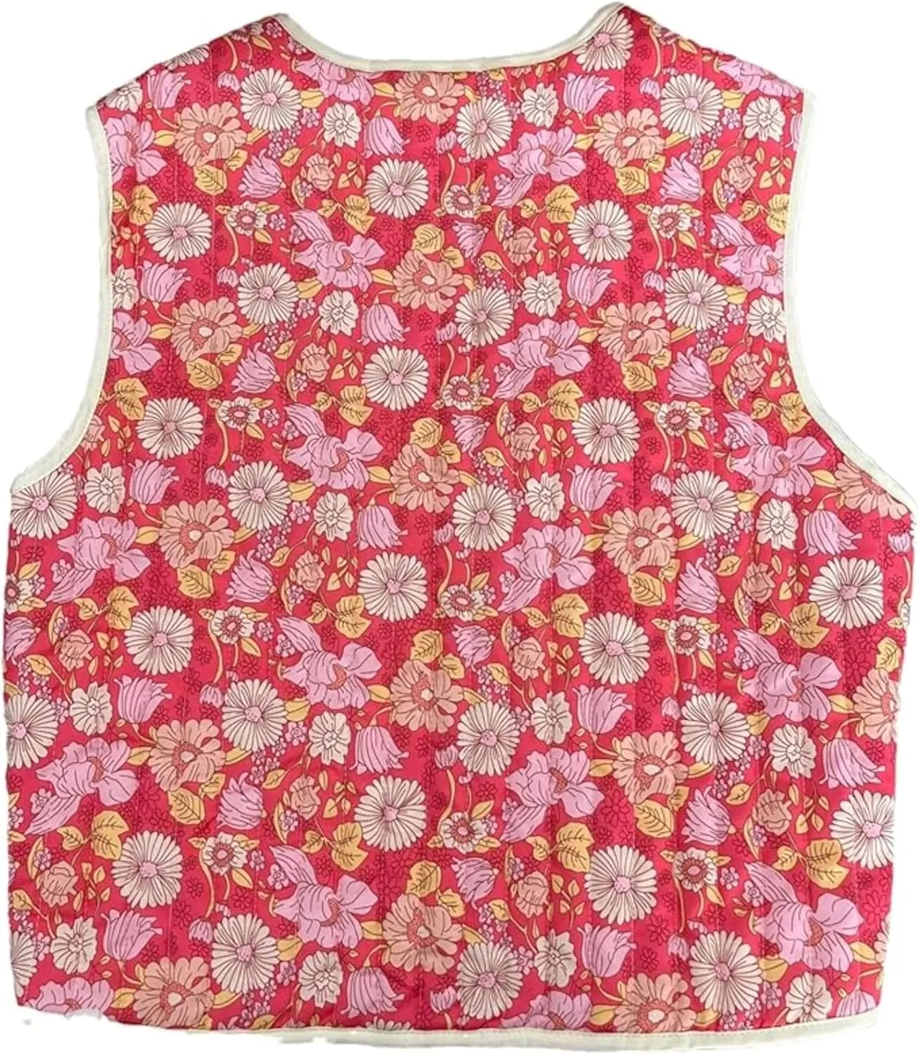 Aimiray Women's Floral Embroiderd Quilted Vest Lightweight Sleeveless Cropped Puffer Jacket Open Front Padded Gilet Coat