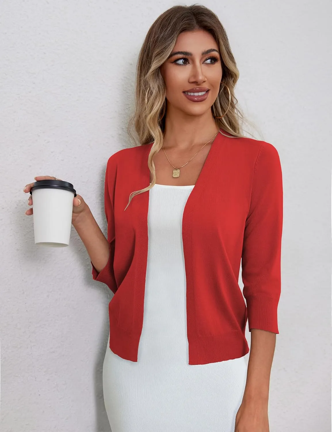 a.Jesdani Women's 3/4 Sleeve Shrugs Open Front Cropped Sweater Cardigan