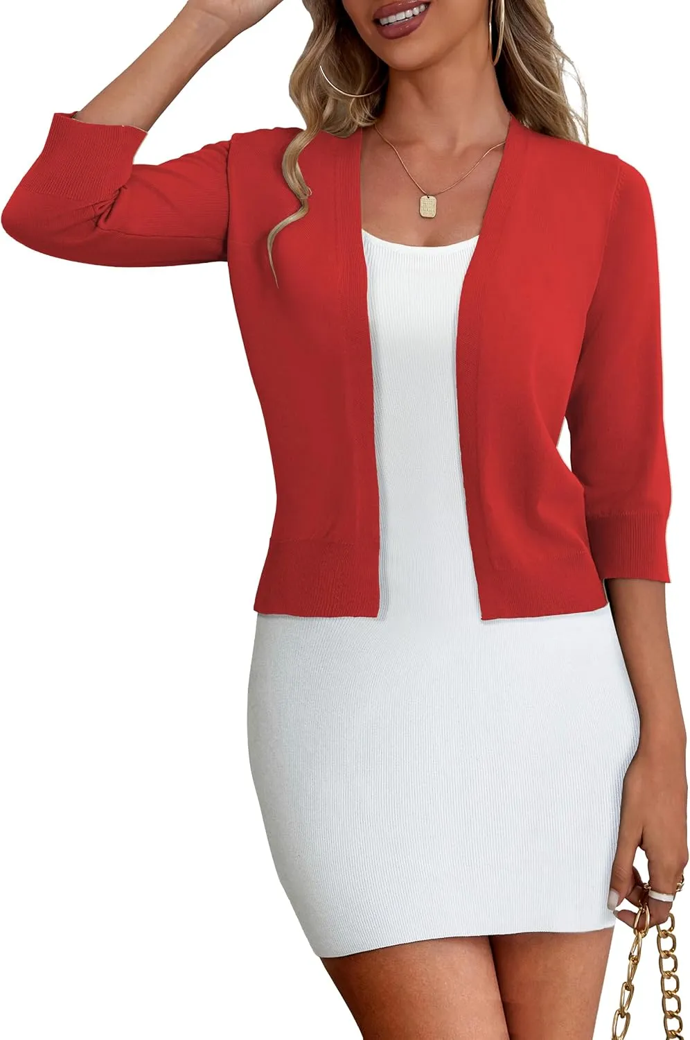 a.Jesdani Women's 3/4 Sleeve Shrugs Open Front Cropped Sweater Cardigan