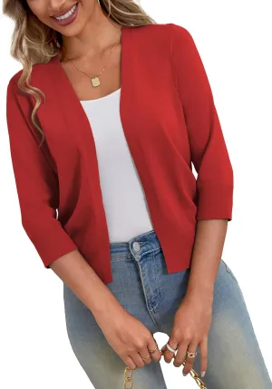 a.Jesdani Women's 3/4 Sleeve Shrugs Open Front Cropped Sweater Cardigan
