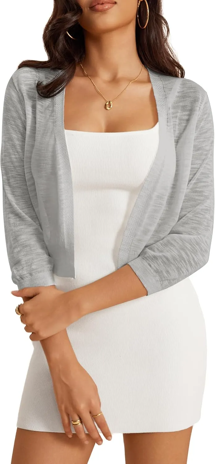 a.Jesdani Women's Shrug Sweaters Open Front 3/4 Sleeve Rib Knit Bolero Open Front Cardigan S-1X