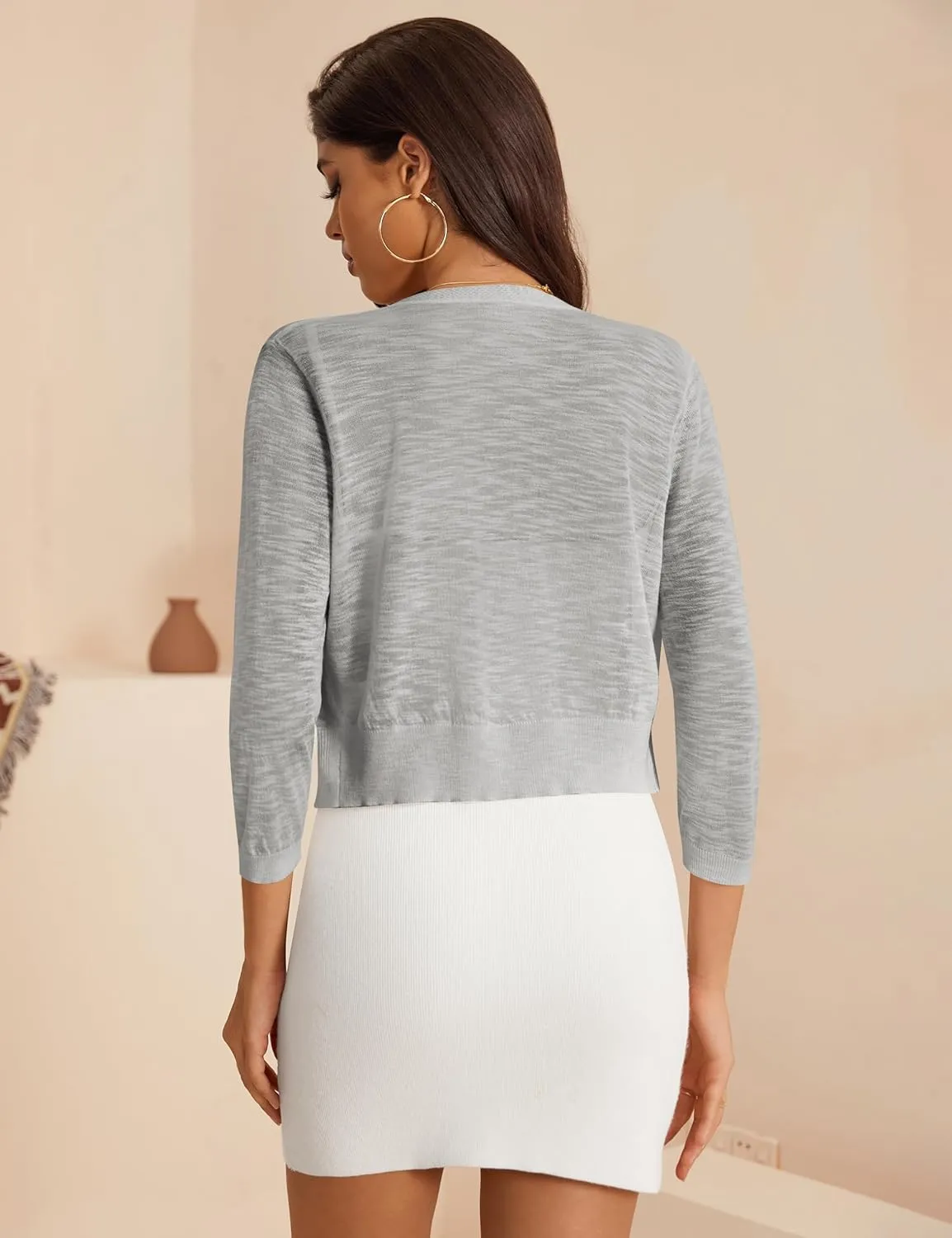 a.Jesdani Women's Shrug Sweaters Open Front 3/4 Sleeve Rib Knit Bolero Open Front Cardigan S-1X