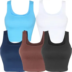 AKAMC Women's Washed Seamless Rib-Knit Camisole Crop Tank Tops Sleeveless Racerback Sport Tank