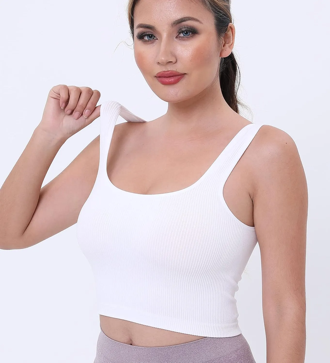 AKAMC Women's Washed Seamless Rib-Knit Camisole Crop Tank Tops Sleeveless Racerback Sport Tank
