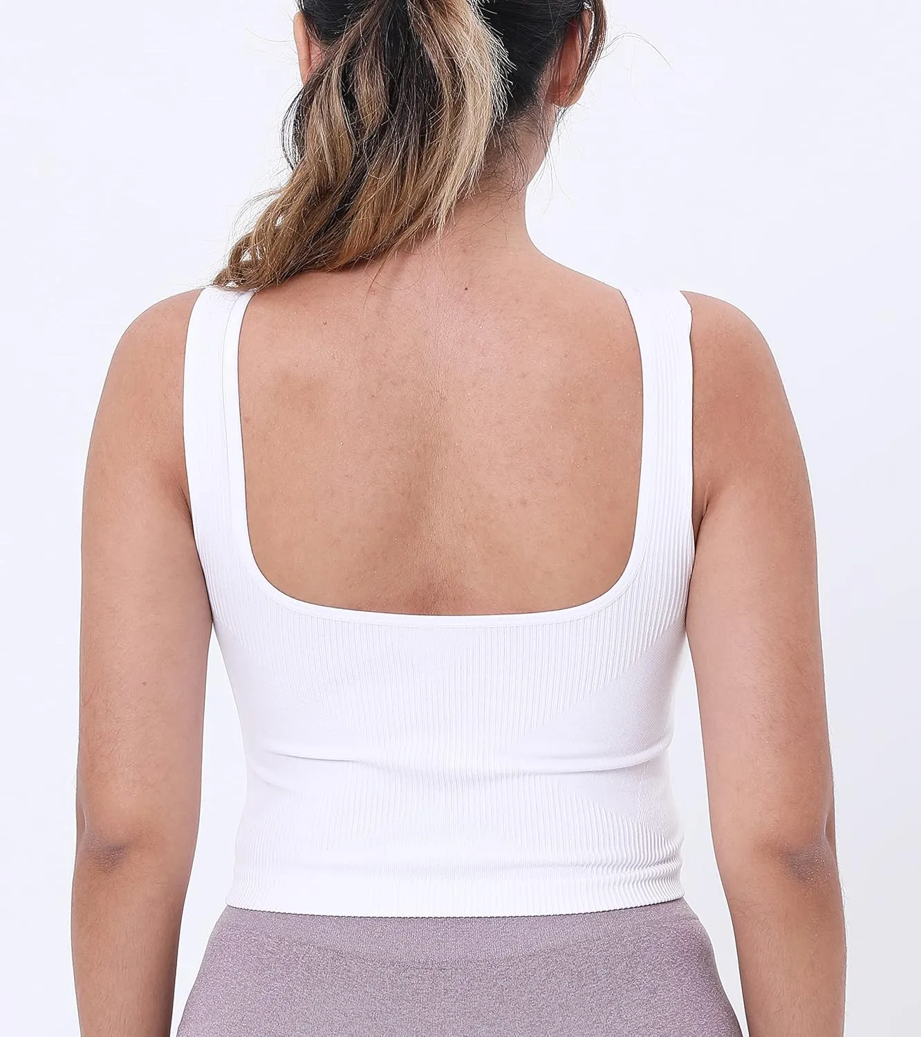 AKAMC Women's Washed Seamless Rib-Knit Camisole Crop Tank Tops Sleeveless Racerback Sport Tank