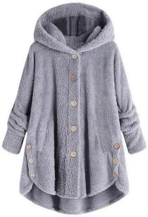 Akivide Womens Long Fleece Sherpa Hoodie Winter Warm Fuzzy Jacket Coats Outerwear with Pocket Plus Size