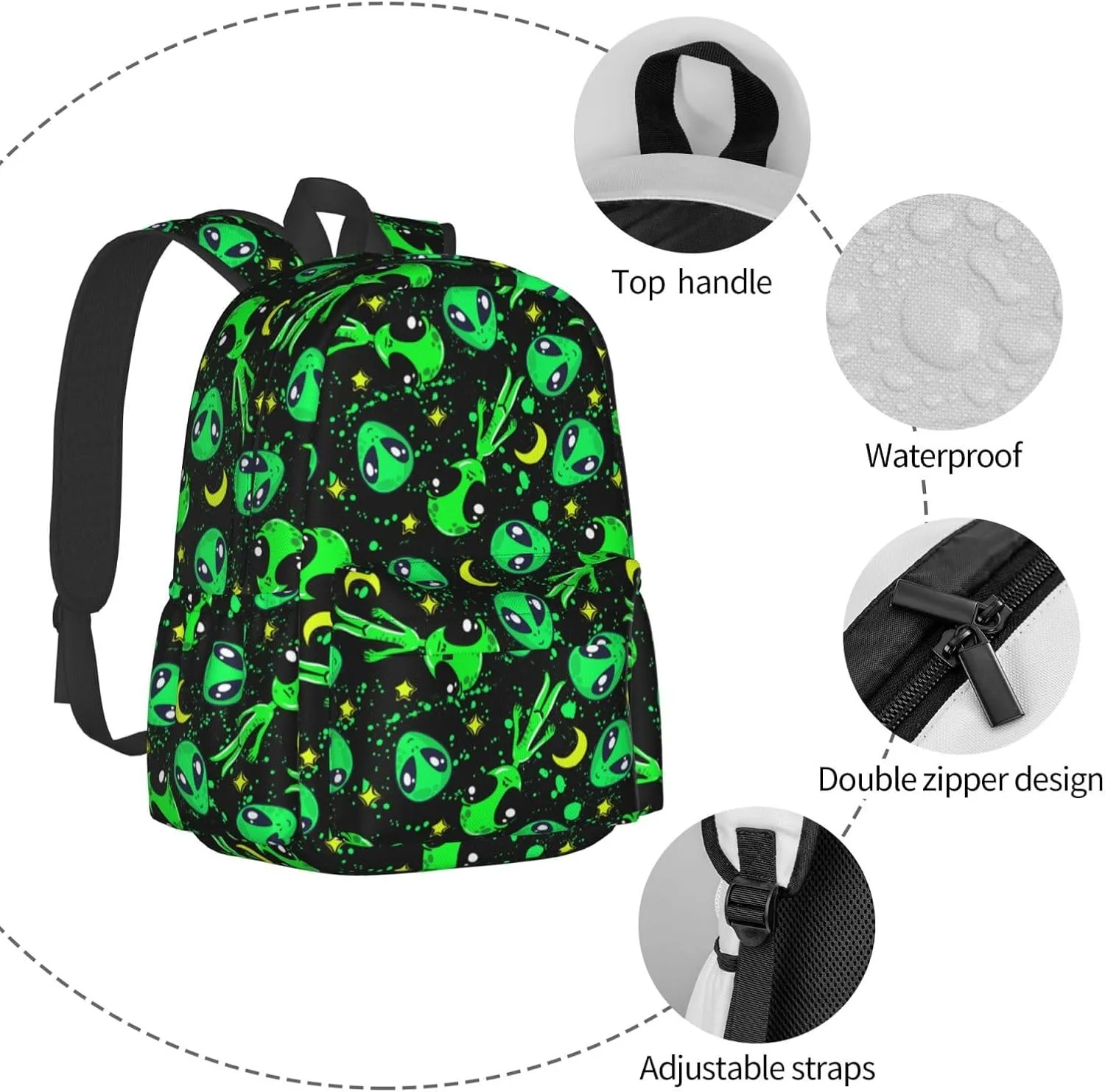 Aliens Moon Stylish Backpack With Adjustable Padded Shoulder Straps Daypacks For College Travel