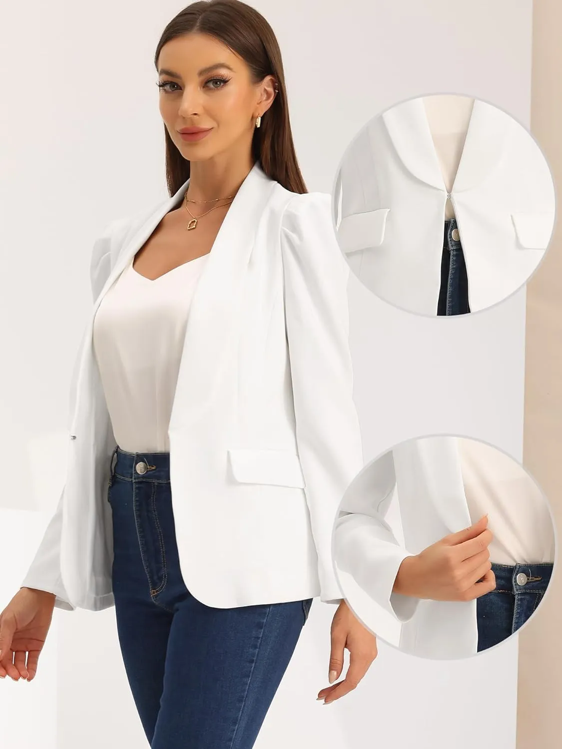 Allegra K Blazer Jackets for Women's Shawl Collar Puff Sleeve Business Casual Blazer