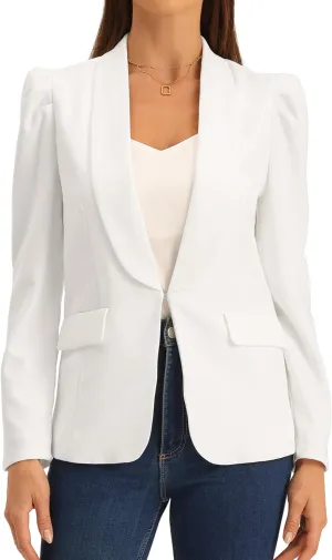 Allegra K Blazer Jackets for Women's Shawl Collar Puff Sleeve Business Casual Blazer