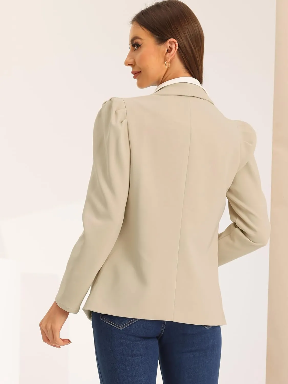 Allegra K Blazer Jackets for Women's Shawl Collar Puff Sleeve Business Casual Blazer