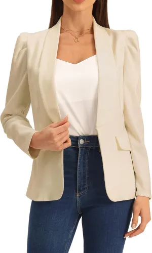 Allegra K Blazer Jackets for Women's Shawl Collar Puff Sleeve Business Casual Blazer