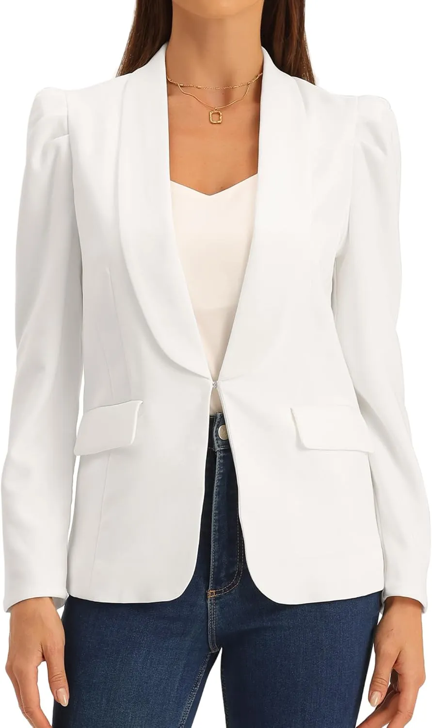 Allegra K Blazer Jackets for Women's Shawl Collar Puff Sleeve Business Casual Blazer