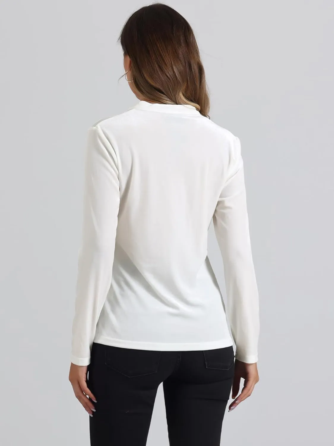Allegra K Casual Velvet Top for Women's Office Soft Long Sleeve V Neck Christmas T-Shirt