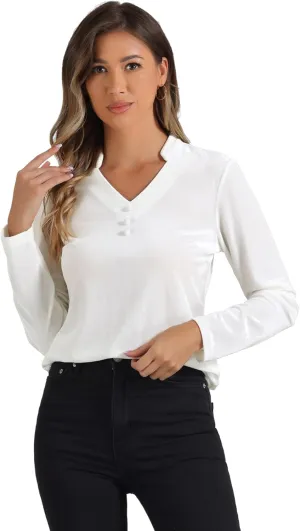 Allegra K Casual Velvet Top for Women's Office Soft Long Sleeve V Neck Christmas T-Shirt