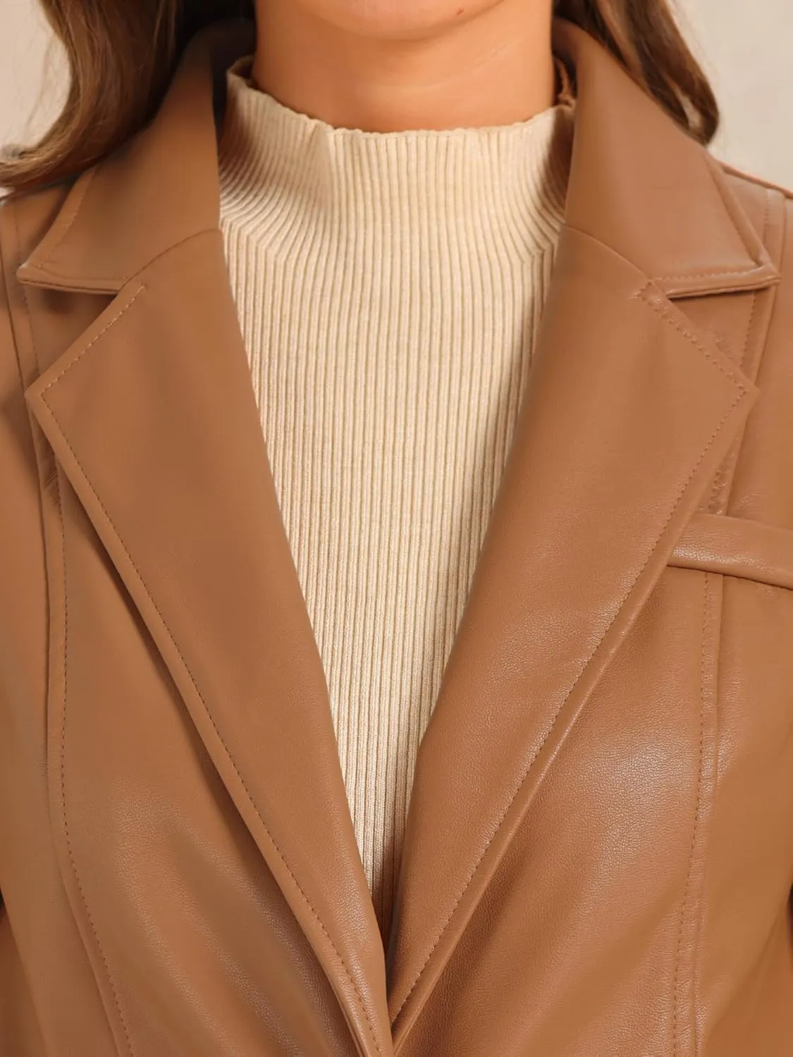Allegra K Faux Leather Blazer for Women's Lapel Collar PU Moto Biker Jackets