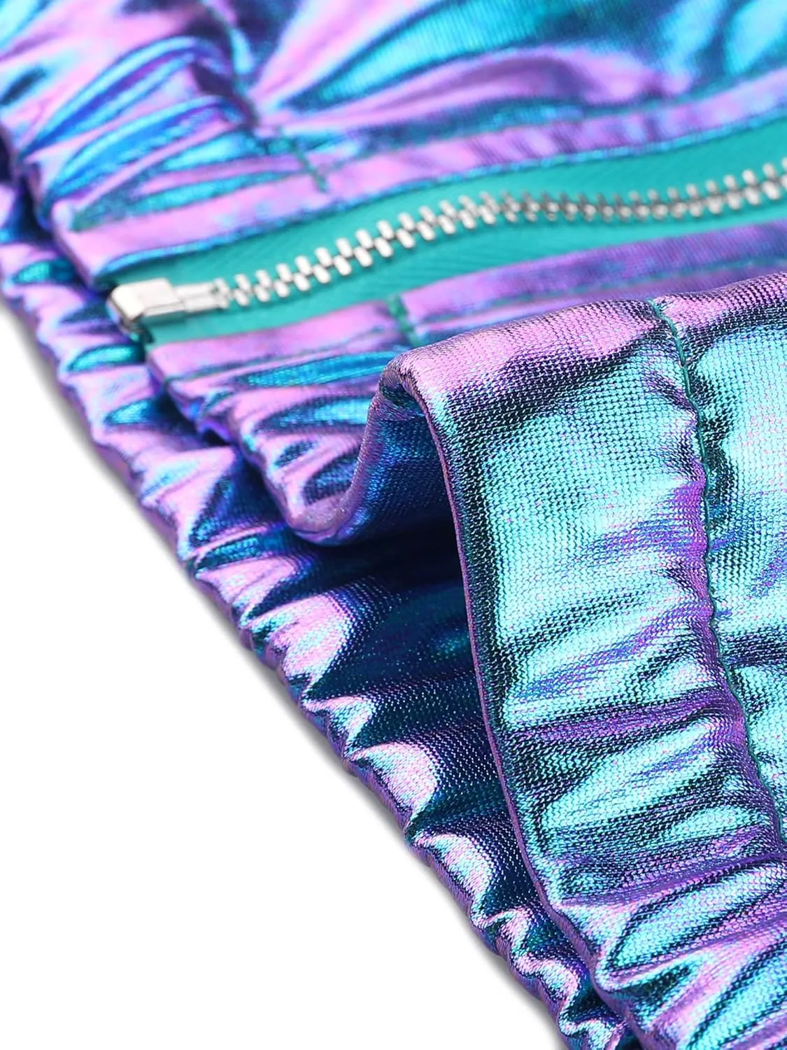 Allegra K Holographic Jackets for Women's Hooded Long Sleeve Zipper Christmas Metallic Jacket