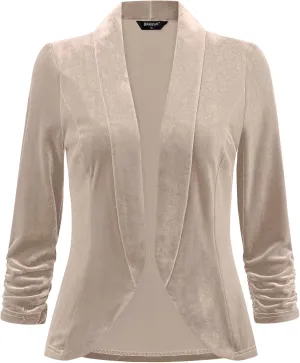 Allegra K Velvet Jackets for Women's 3/4 Sleeve Open Front Velvet Cardigan