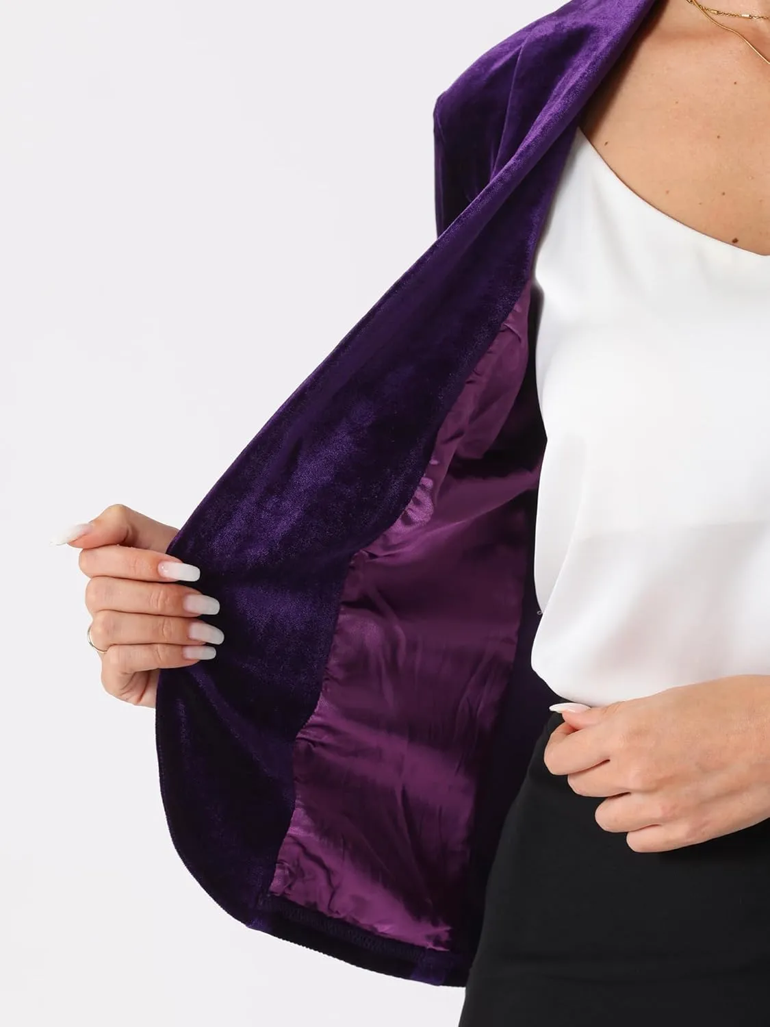 Allegra K Velvet Jackets for Women's 3/4 Sleeve Open Front Velvet Cardigan