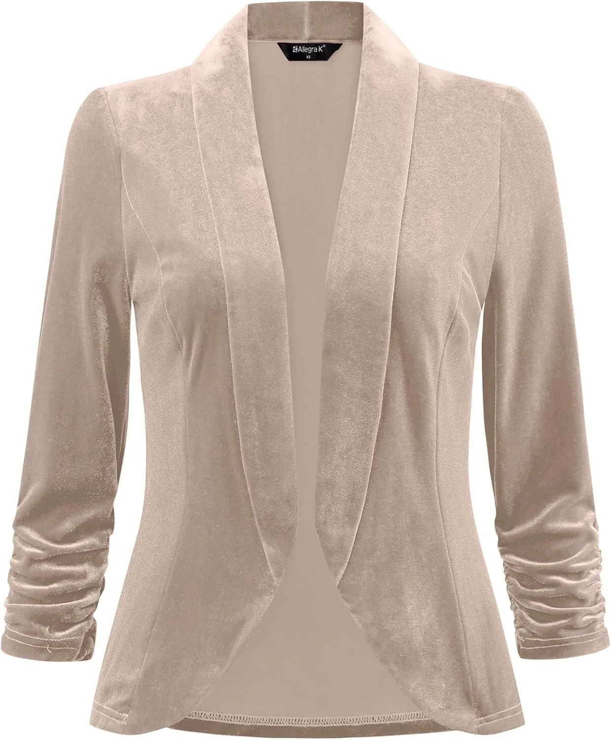 Allegra K Velvet Jackets for Women's 3/4 Sleeve Open Front Velvet Cardigan