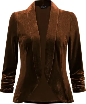 Allegra K Velvet Jackets for Women's 3/4 Sleeve Open Front Velvet Cardigan