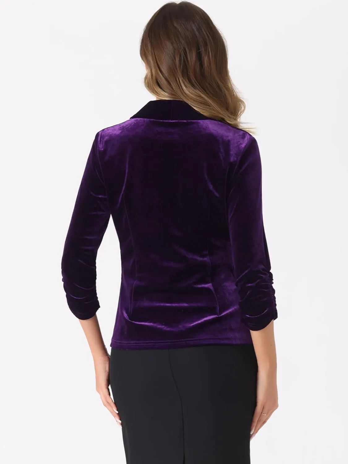 Allegra K Velvet Jackets for Women's 3/4 Sleeve Open Front Velvet Cardigan