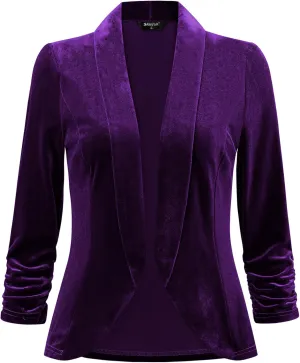 Allegra K Velvet Jackets for Women's 3/4 Sleeve Open Front Velvet Cardigan