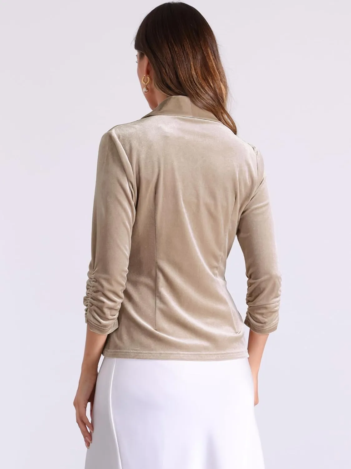 Allegra K Velvet Jackets for Women's 3/4 Sleeve Open Front Velvet Cardigan