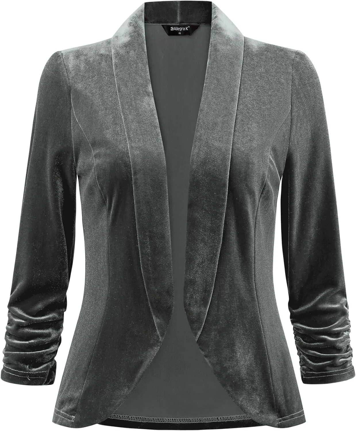 Allegra K Velvet Jackets for Women's 3/4 Sleeve Open Front Velvet Cardigan