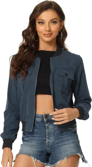 Allegra K Women's Bomber Jacket Long Sleeve Casual Lightweight Zip Up Fall Coat Outerwear Windbreaker