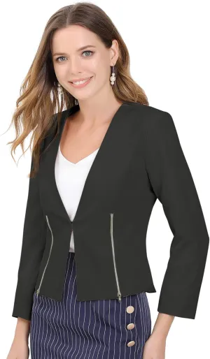 Allegra K Women's Crop Collarless Blazers Suit Zip Decor Work Office Jackets Blazer