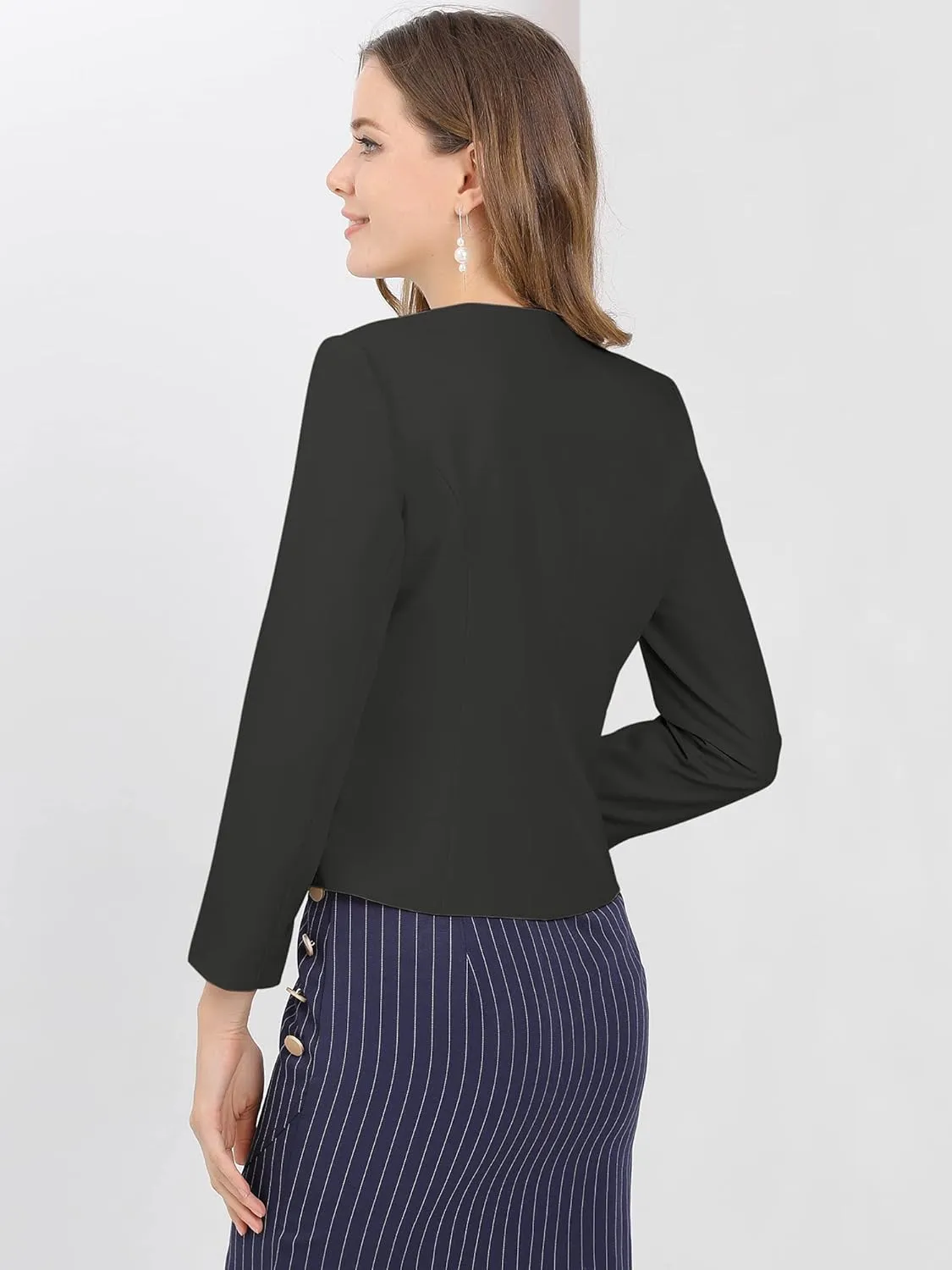 Allegra K Women's Crop Collarless Blazers Suit Zip Decor Work Office Jackets Blazer