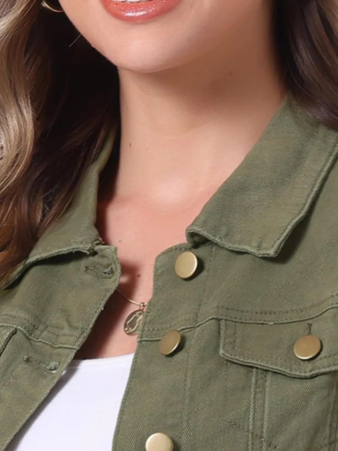 Allegra K Women's Jean Jackets Puff Sleeve Button Up Cropped Denim Jacket